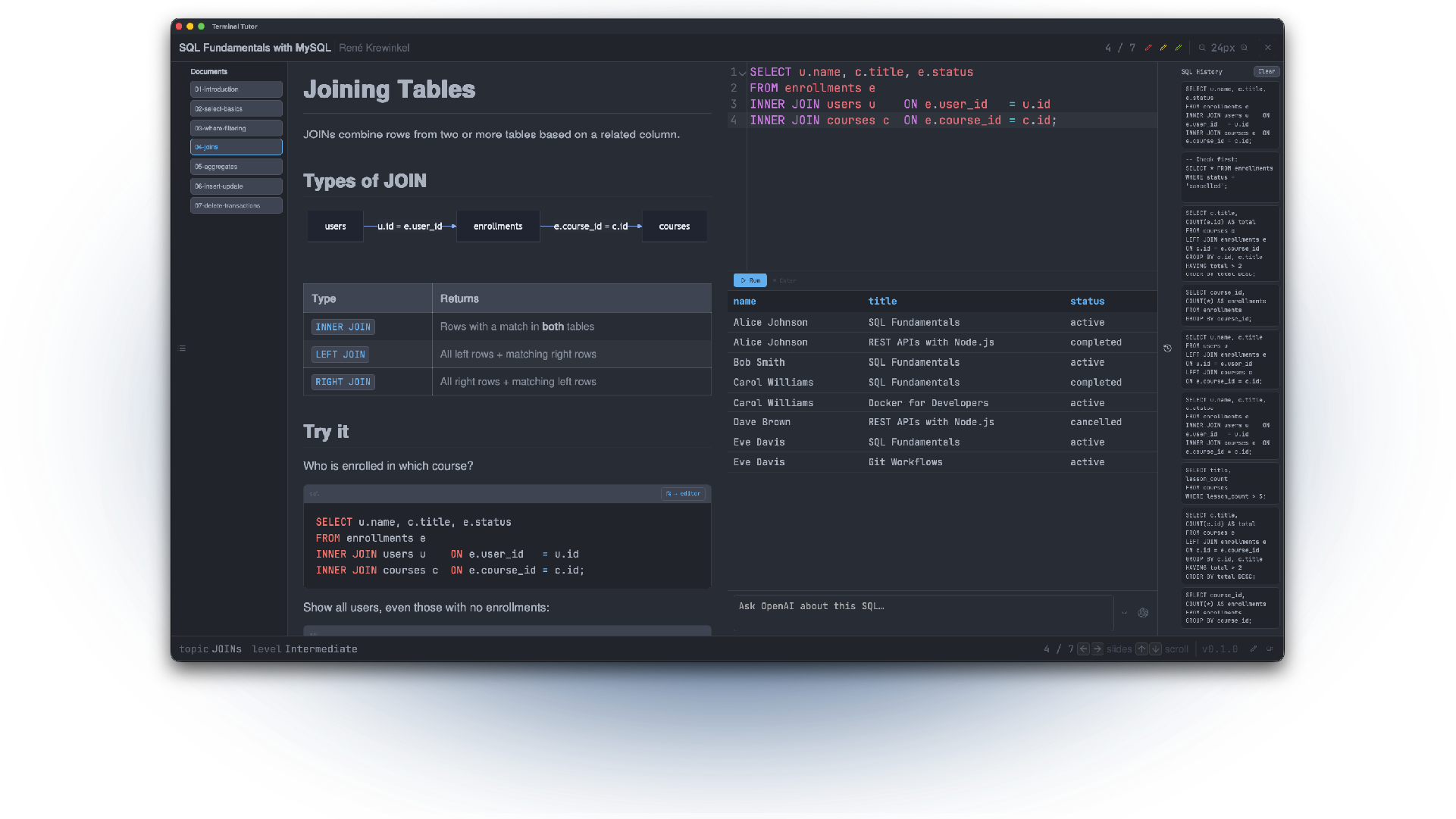 The SQL Pane